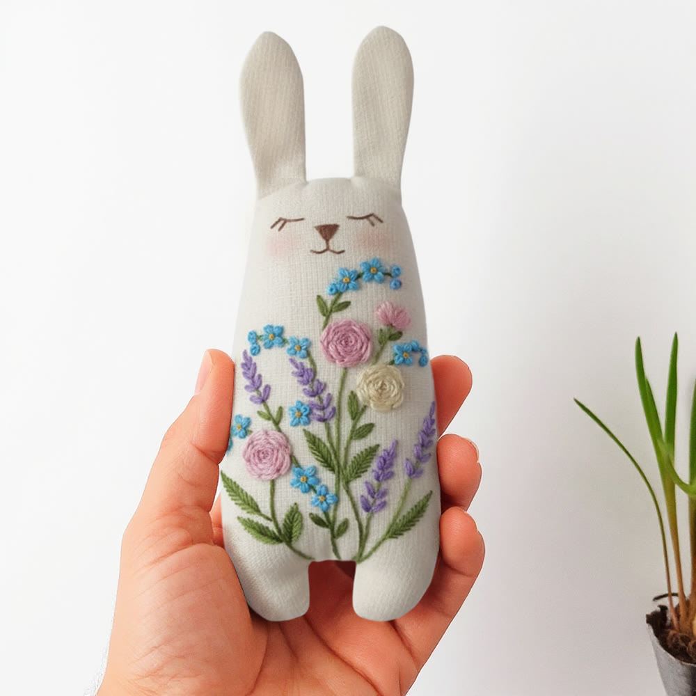 Rubbyoo Bunny Toy Embroidery Kit  - Vibrant Flowers | Sewing Bunny Toy | Stuffed Animal Toy | Perfect Birthday Gift  - 8 inches hoop kit - image 1