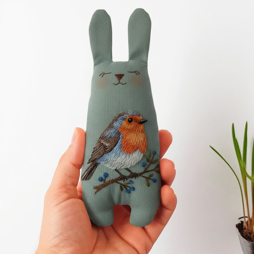 Rubbyoo Bunny Toy Embroidery Kit - Little Robin | Diy Sewing Art | Stuffed Bunny Pattern - 8 inches hoop kit - image 1