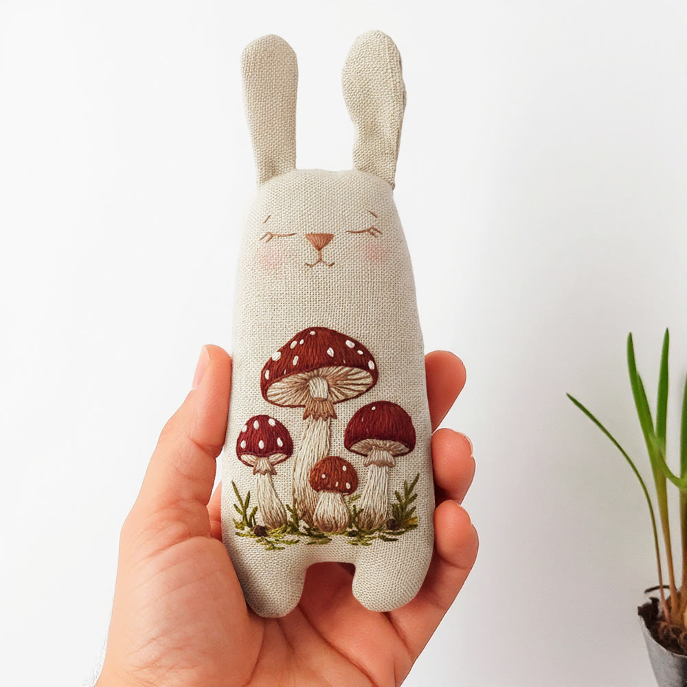 Rubbyoo Bunny Toy Embroidery Kit - Red Mushroom Cluster | Beginner-friendly Craft | Adorable Nursery Accent - 8 inches hoop kit - image 1