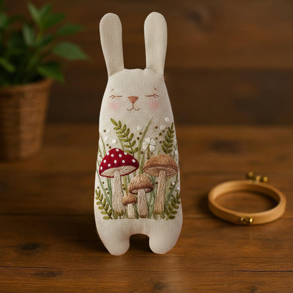 Rubbyoo Bunny Toy Embroidery Kit - Mixed Mushroom And Foliage | Beginner Sewing Kit | Handcrafted Stuffed Bunny - image 9