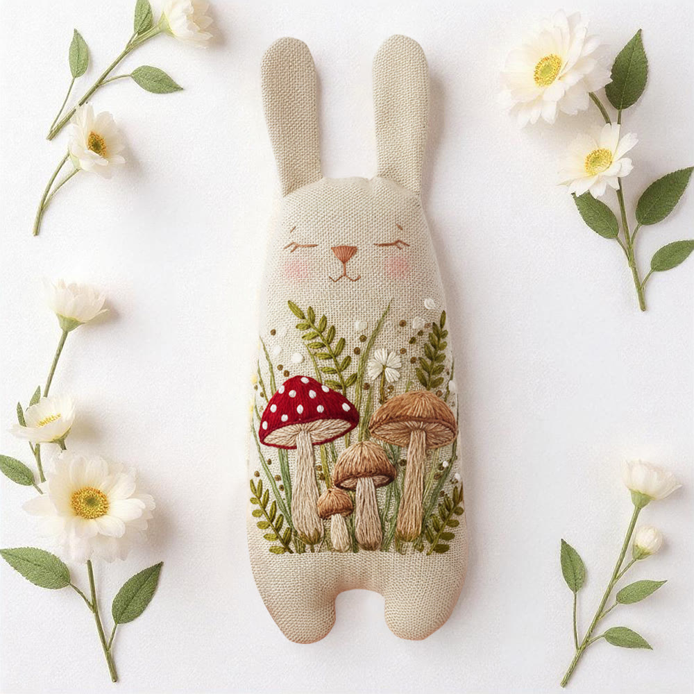 Rubbyoo Bunny Toy Embroidery Kit - Mixed Mushroom And Foliage | Beginner Sewing Kit | Handcrafted Stuffed Bunny - image 5