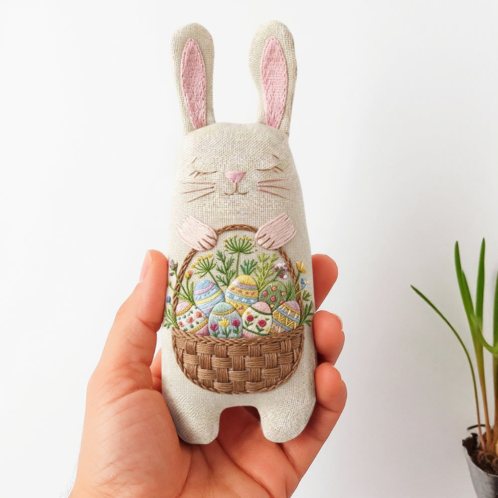 Rubbyoo Bunny Toy Embroidery Kit - Easter Eggs | Creative Stuffed Toy| Animal Sewing Kit  - 8 inches hoop kit - image 1