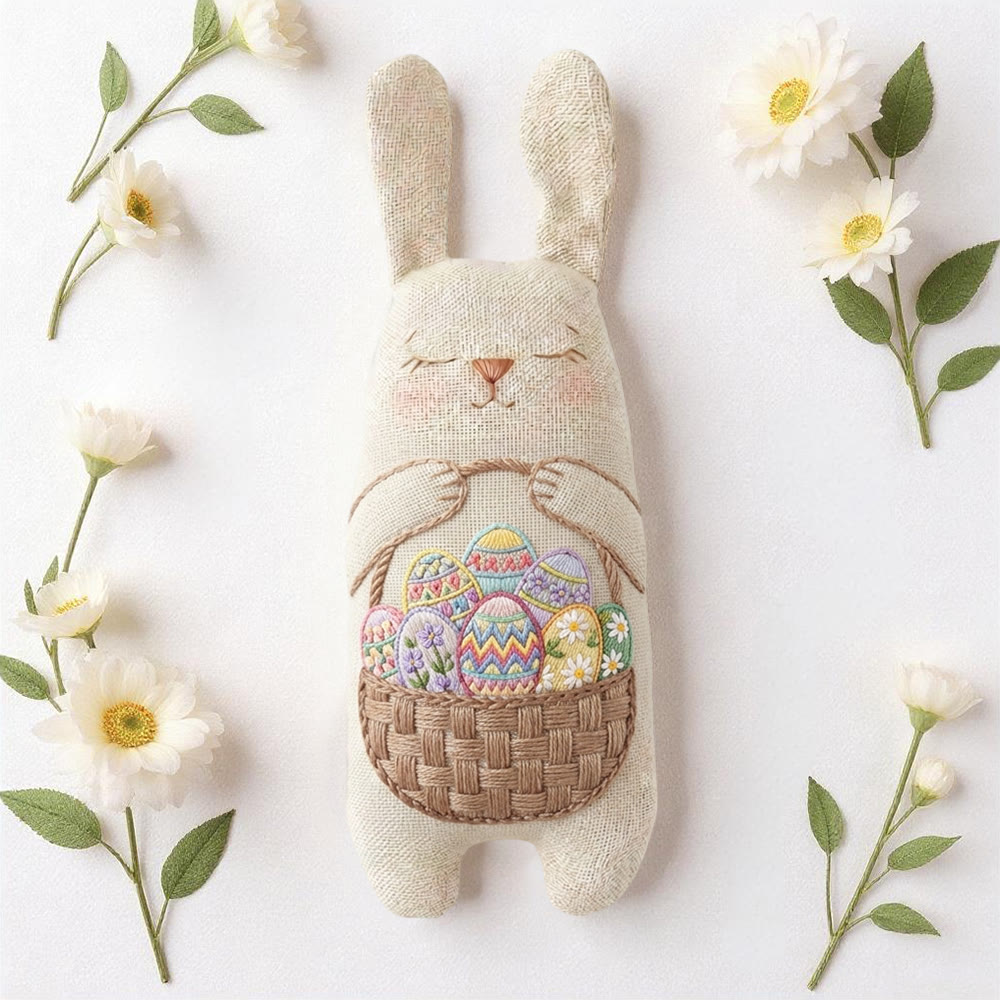 Rubbyoo Bunny Toy Embroidery Kit - Patterned Egg Basket | Easy Sewing Kit |stuffed Bunny Toy - 8 inches hoop kit - image 2