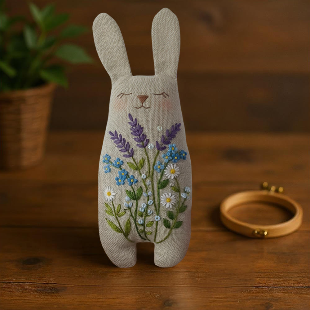 Rubbyoo Bunny Toy Embroidery Kit - Lavender And Blue Floral | Animal Sewing Kit | Diy Bunny Fluffy Toy - image 8
