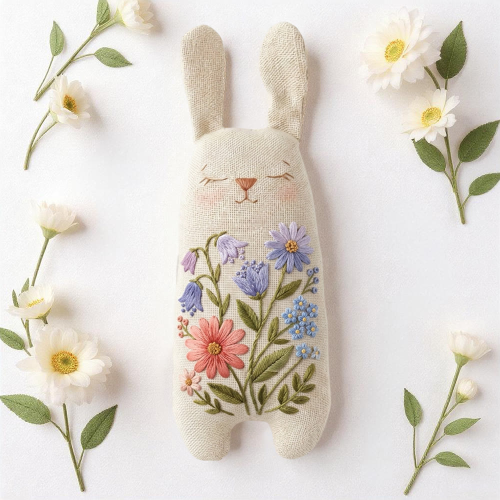 Rubbyoo Bunny Toy Embroidery Kiit - Blue And Purple Blooms | Beginner Sewing Kit | Handmade Stuffed Bunny Toy - image 2