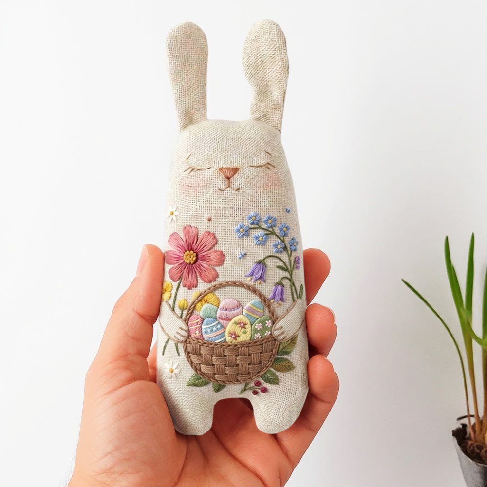 Rubbyoo Bunny Toy Embroidery Kit - Floral Easter Egg Basket | Joyful Diy Stuffed Rabbit | Portable Sewing Kit - 8 inches hoop kit - image 1