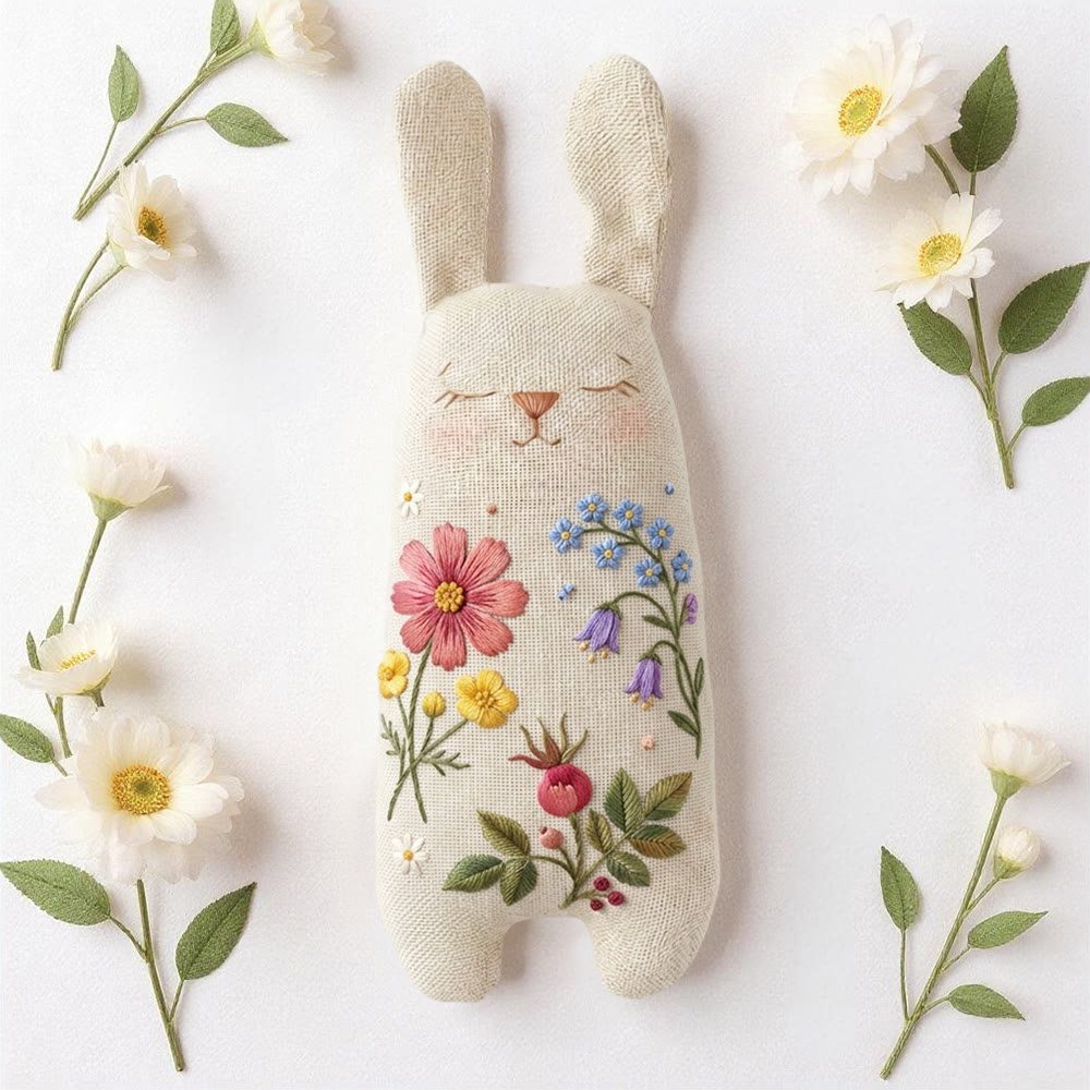 Rubbyoo Bunny Toy Embroidery Kit - Colorful Flower Bouquet | Sewing Starter Kit | Cozy Rabbit Stuffed Toy - image 2