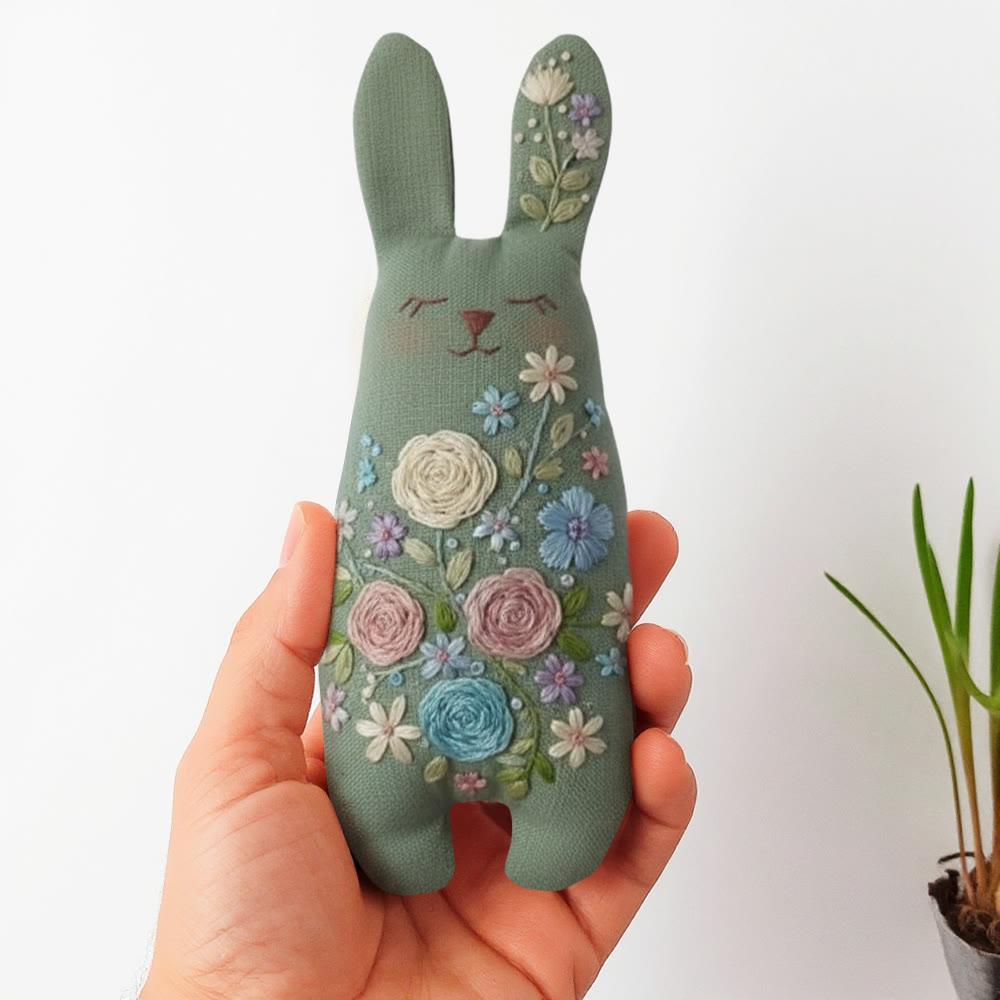 Rubbyoo Bunny Toy Embroidery Kit - Colorful Flower | Handmade Stuffed Bunny Toy | Sewing Bunny Kit - 8 inches hoop kit - image 1