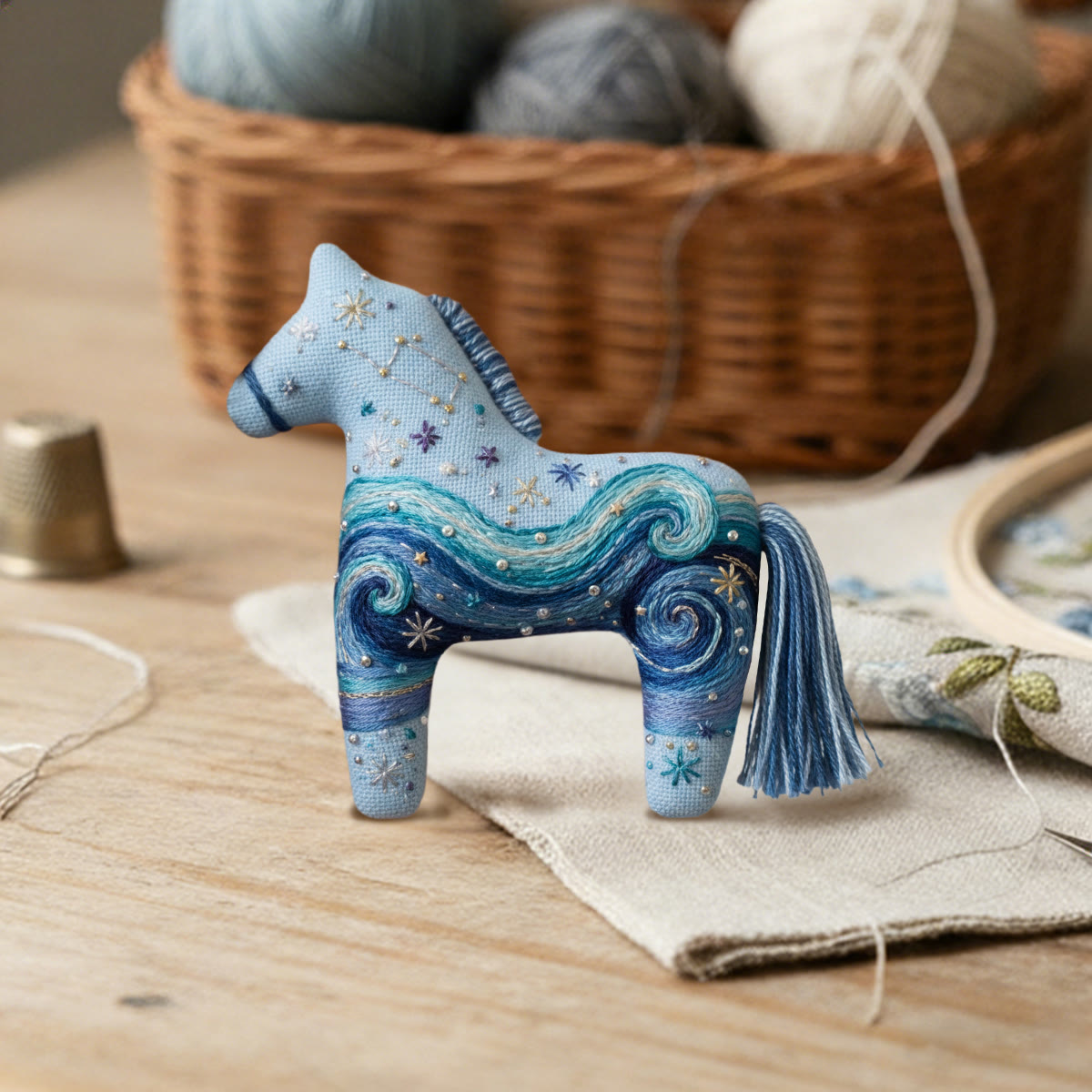 Rubbyoo Dala Horse Embroidery Kit - Ocean Wave Swirl | Nautical Craft | Stunning Hanging Accent - image 2