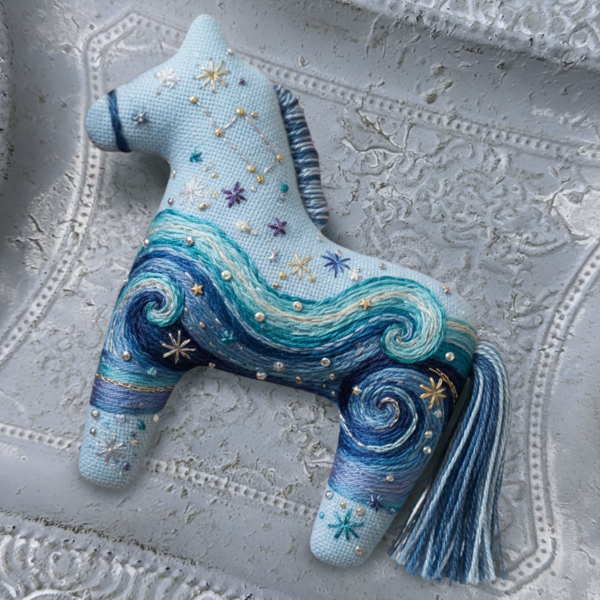Rubbyoo Dala Horse Embroidery Kit - Ocean Wave Swirl | Nautical Craft | Stunning Hanging Accent - image 8