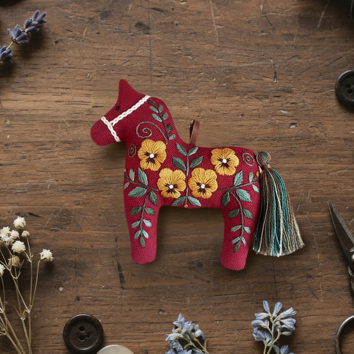 Rubbyoo Dala Horse Embroidery Kit - Yellow Flowers | Sewing Handmade Gift | Unique Home Decor  - 6 inches hoop kit - image 1