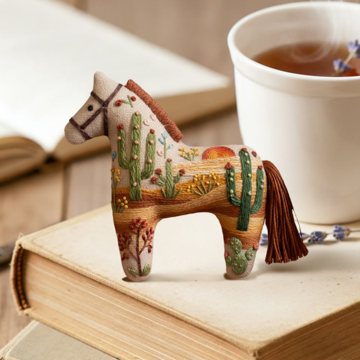 Rubbyoo Dala Horse Embroidery Kit - Desert Cactus Scene | Western-style Craft | Natural Scene Keepsake - image 2