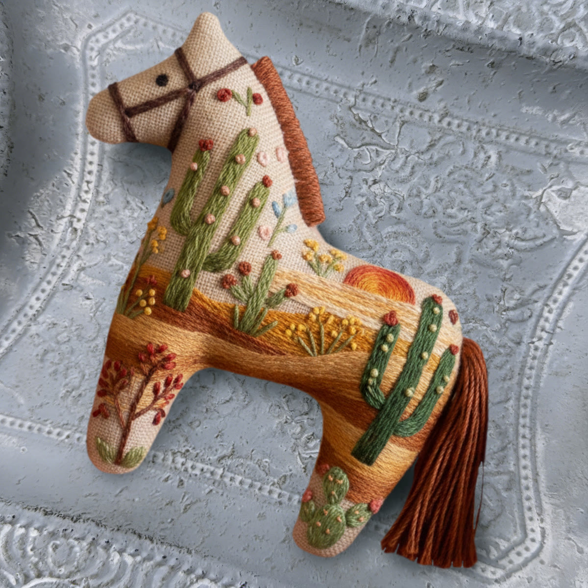Rubbyoo Dala Horse Embroidery Kit - Desert Cactus Scene | Western-style Craft | Natural Scene Keepsake - image 8