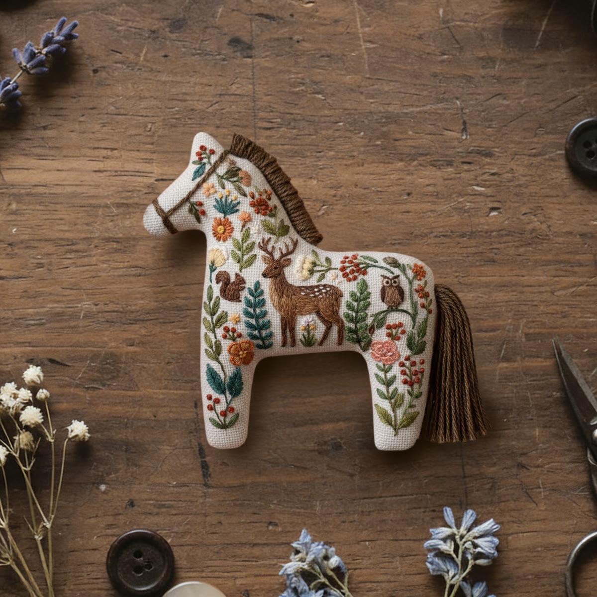 Rubbyoo Dala Horse Embroidery Kit - Woodland Creature Medley | Whimsical Handcraft | Charming Gift Pick - 6 inches hoop kit - image 1