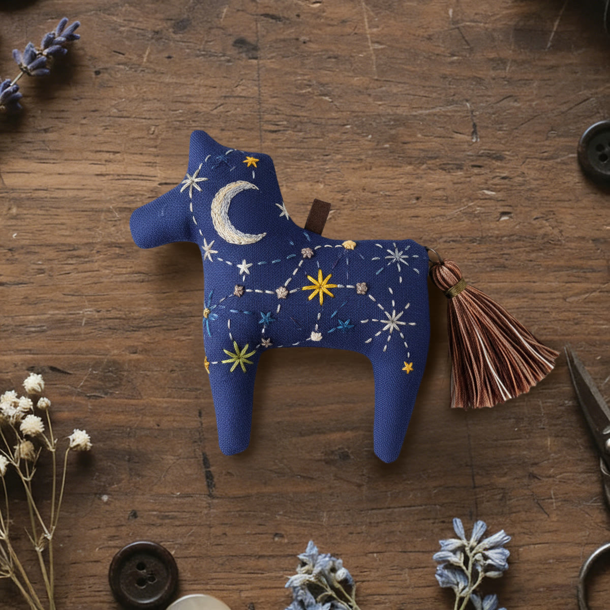 Rubbyoo Dala Horse Embroidery Kit - Celestial Moon | Whimsical Gift | Minimalist Home Decor  - 6 inches hoop kit - image 1