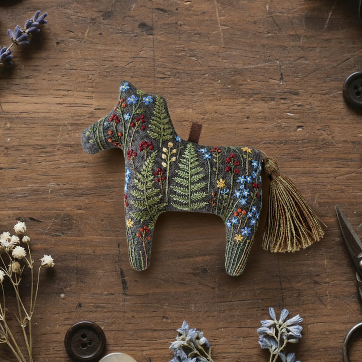 Rubbyoo Dala Horse Embroidery Kit - Woodland Plants | Gift For Nature Lover | Cottage Home Decor  - 6 inches hoop kit - image 1