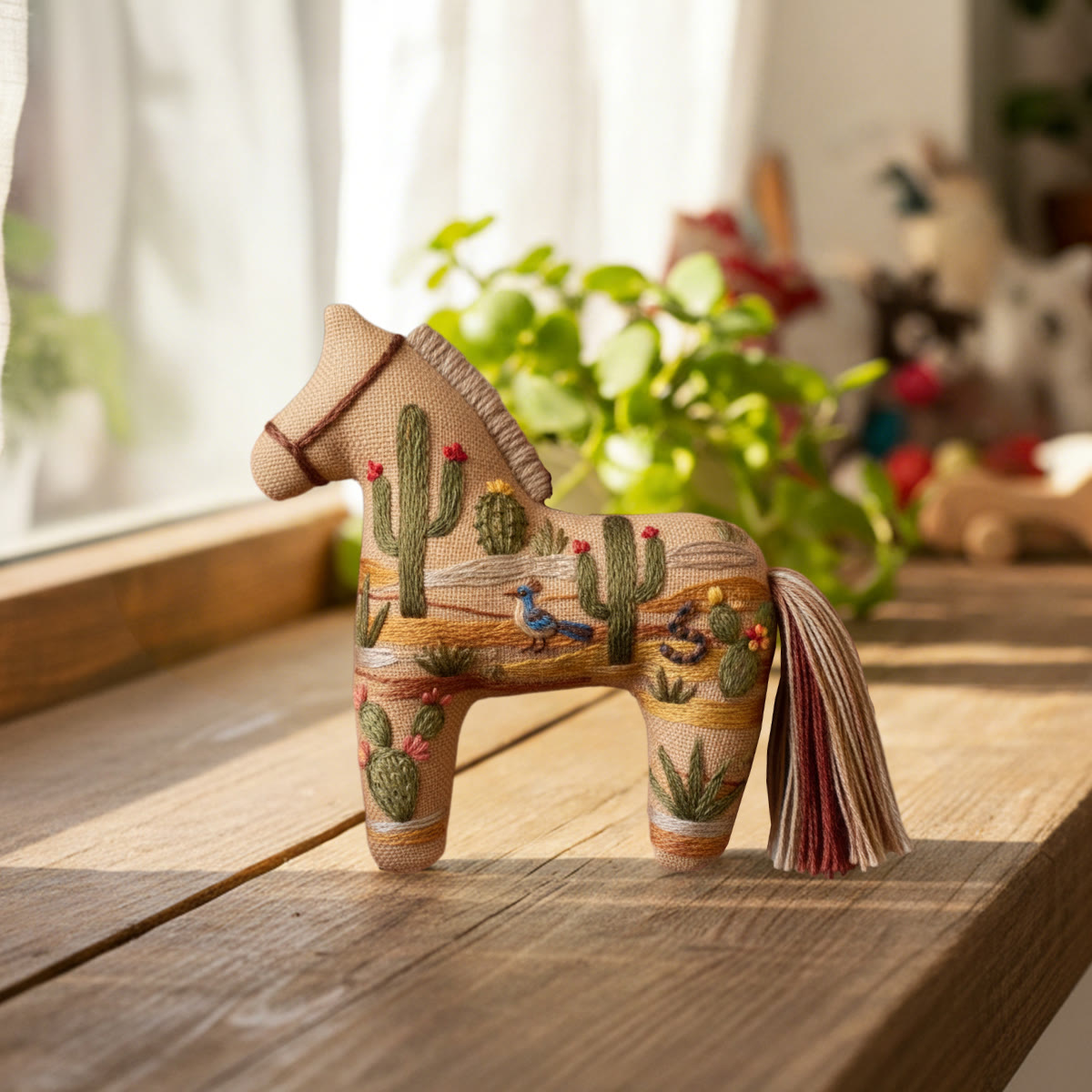 Rubbyoo Dala Horse Embroidery Kit - Desert Cactus Bird | Southwestern Craft | Eye-catching Table Ornament - image 3