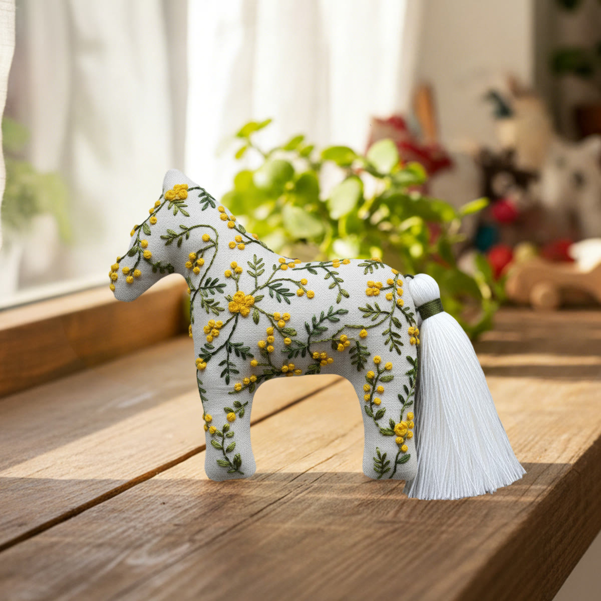 Rubbyoo Dala Horse Embroidery Kit - Grey with Yellow Blossom | Relaxing DIY | Nice Desk Accent - image 2