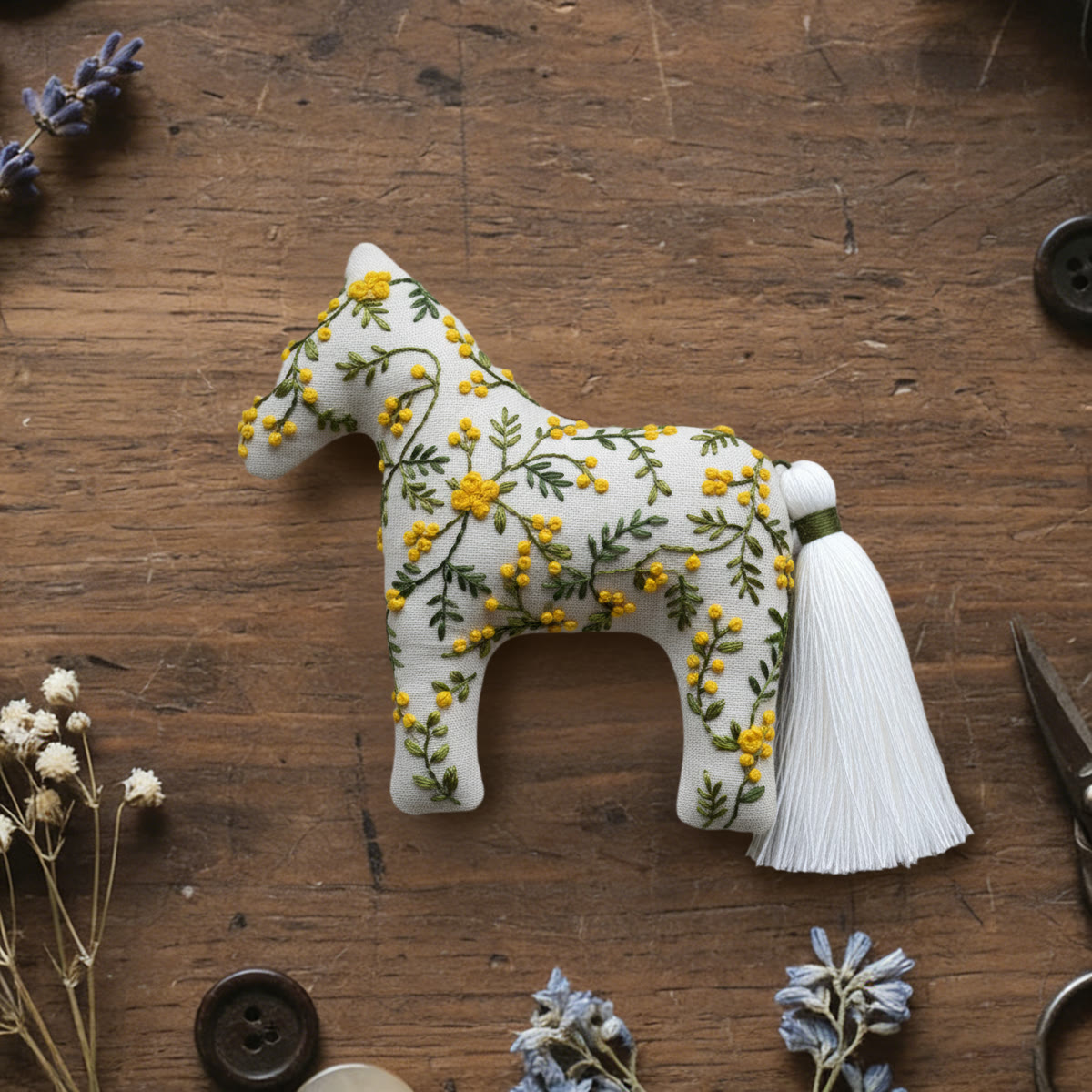 Rubbyoo Dala Horse Embroidery Kit - Grey with Yellow Blossom | Relaxing DIY | Nice Desk Accent - 6 inches hoop kit - image 1