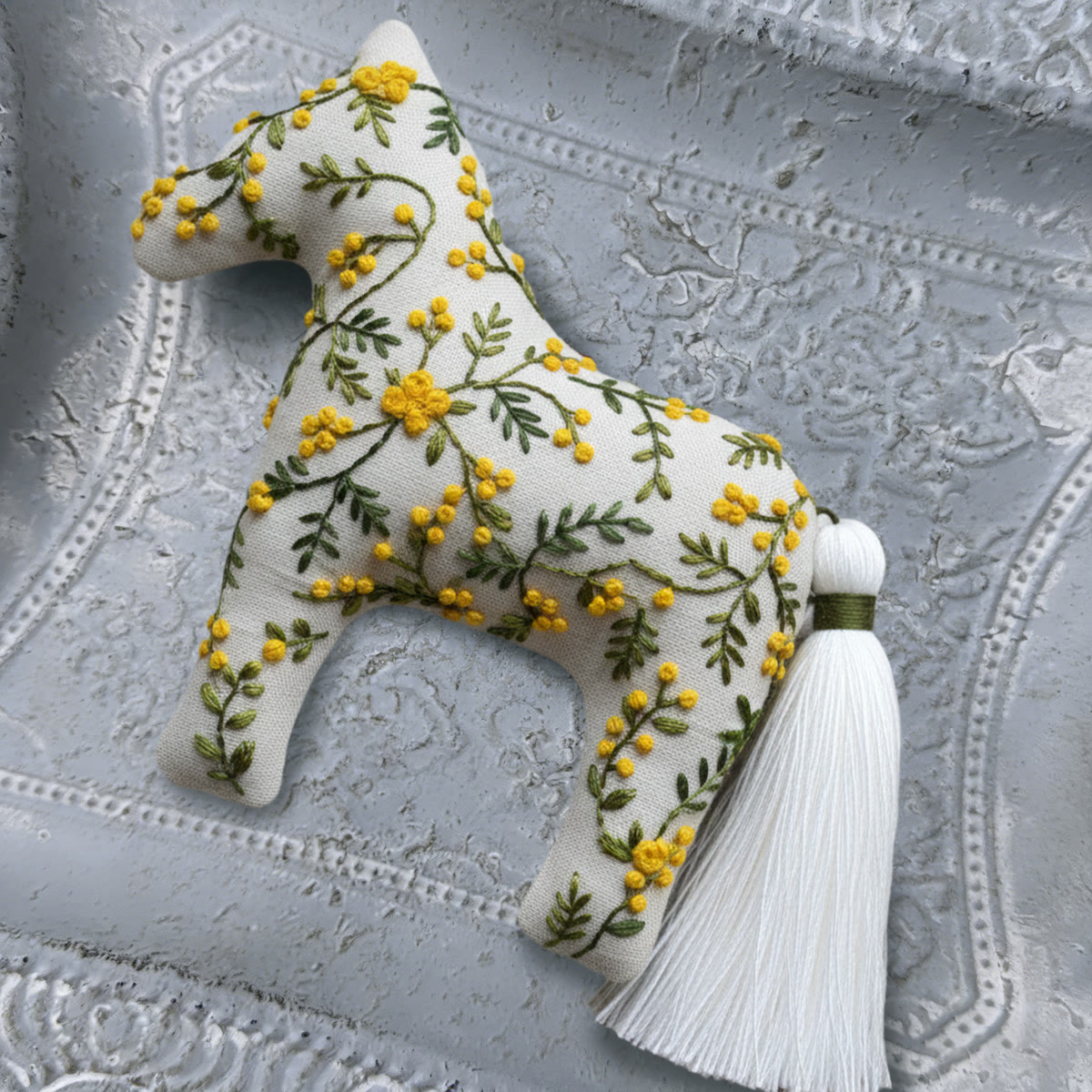 Rubbyoo Dala Horse Embroidery Kit - Grey with Yellow Blossom | Relaxing DIY | Nice Desk Accent - image 9