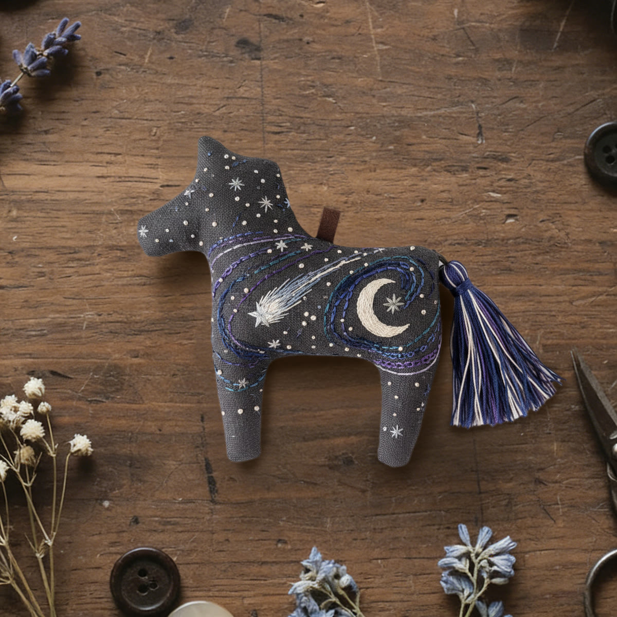 Rubbyoo Dala Horse Embroidery Kit - Star And Moon Night | Fun Craft Project | Cool Room Decoration - 6 inches hoop kit - image 1