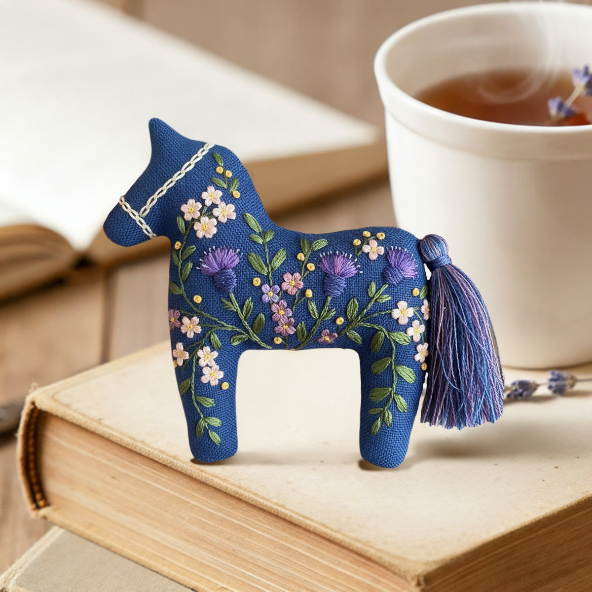 Rubbyoo Dala Horse Embroidery Kit - Blue Thistle And Floral | Easy Diy | Lovely Shelf Ornament - image 3