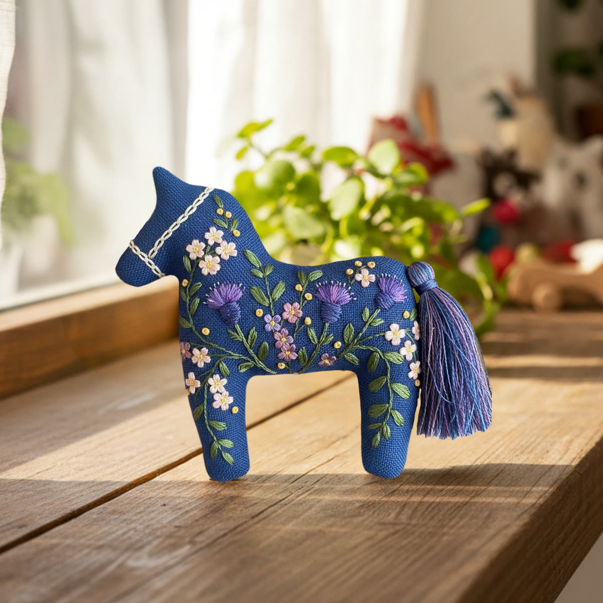 Rubbyoo Dala Horse Embroidery Kit - Blue Thistle And Floral | Easy Diy | Lovely Shelf Ornament - image 2