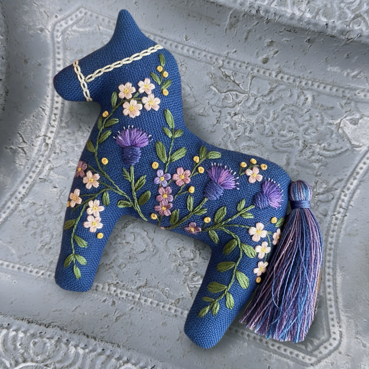 Rubbyoo Dala Horse Embroidery Kit - Blue Thistle And Floral | Easy Diy | Lovely Shelf Ornament - image 8