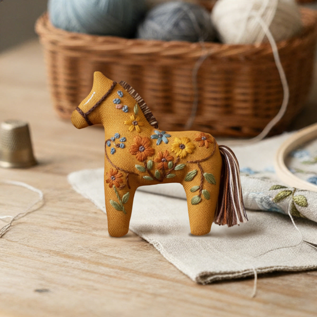 Rubbyoo Dala Horse Embroidery Kit - Yellow Wildflower Vine | Simple Handwork | Sweet Table Decoration - image 2