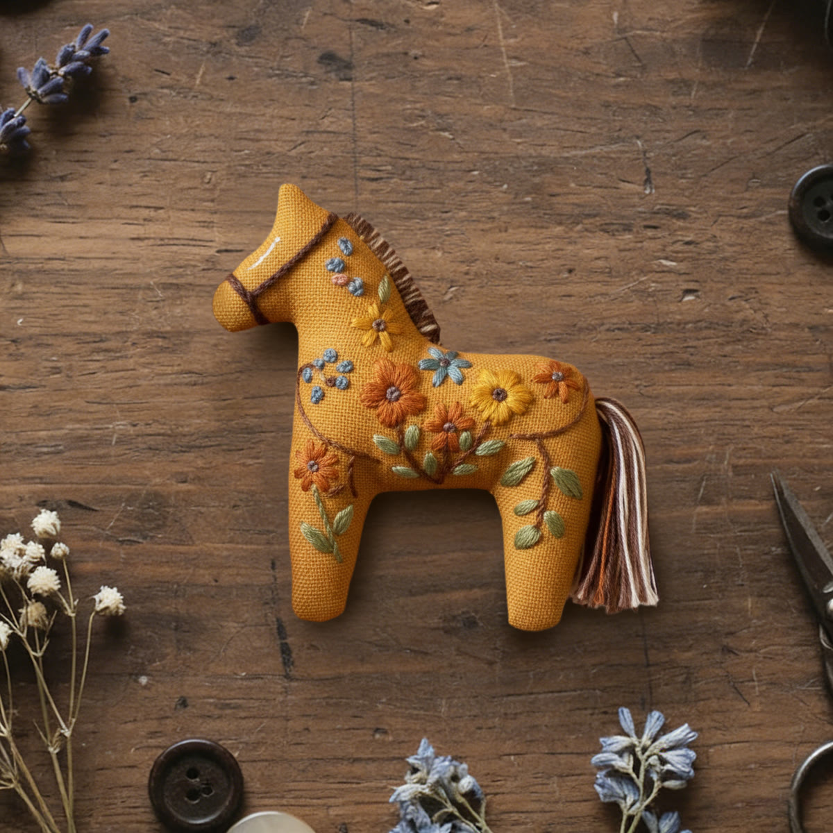 Rubbyoo Dala Horse Embroidery Kit - Yellow Wildflower Vine | Simple Handwork | Sweet Table Decoration - 6 inches hoop kit - image 1