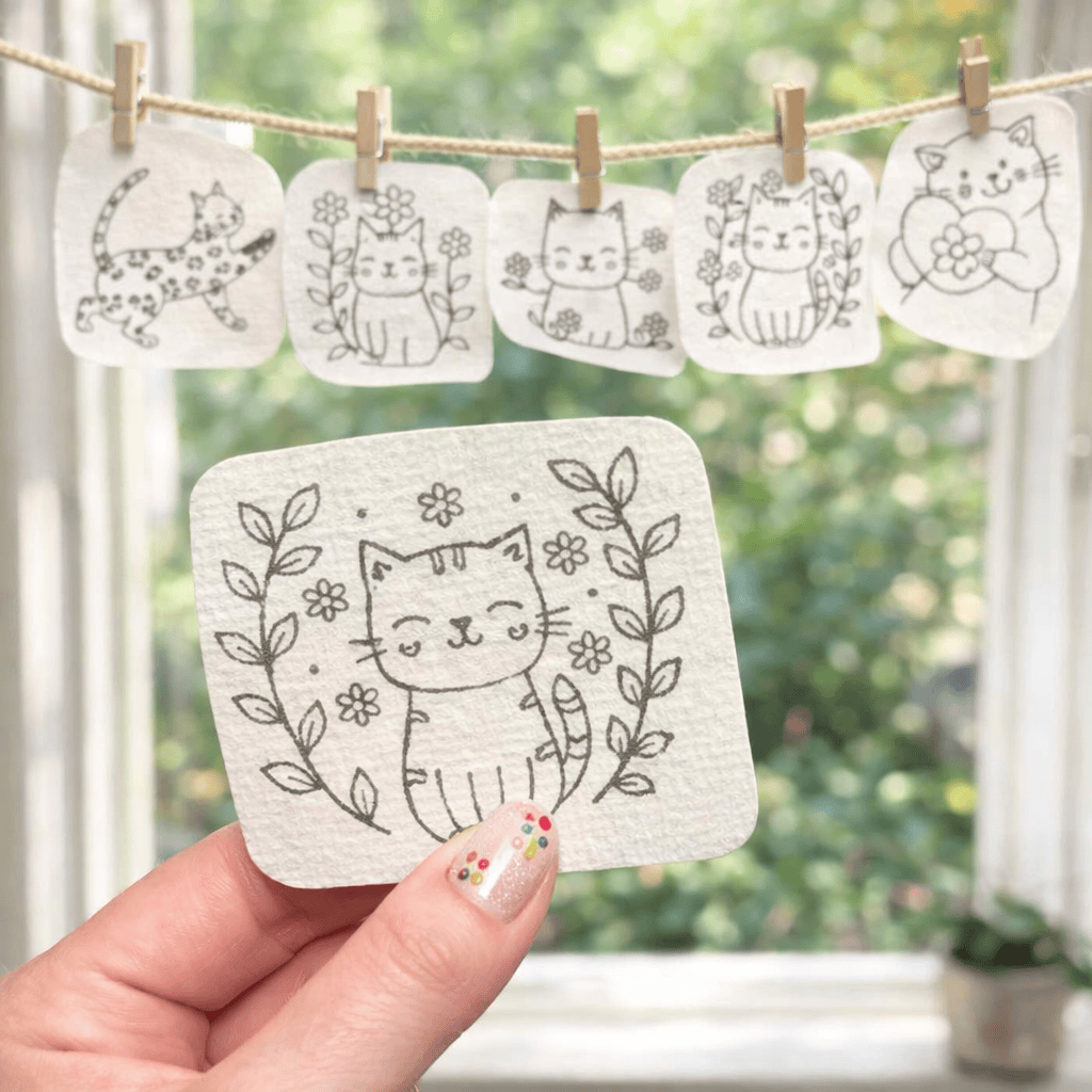 Lovey Cat Stick And Stitch Patterns | Floral Kitten Stick | Washaway Stitch Stabilizer - image 1