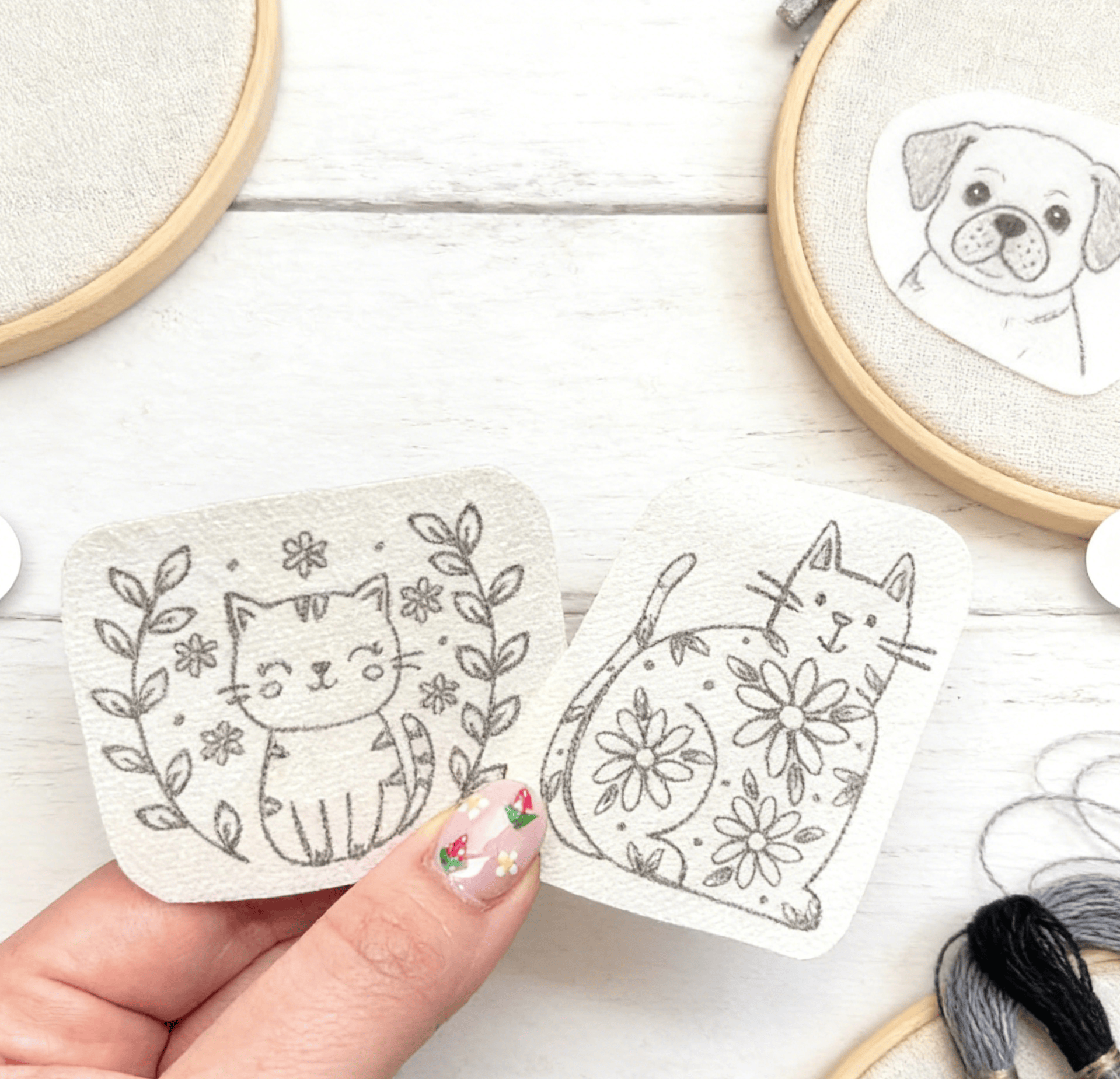 Lovey Cat Stick And Stitch Patterns | Floral Kitten Stick | Washaway Stitch Stabilizer - image 5