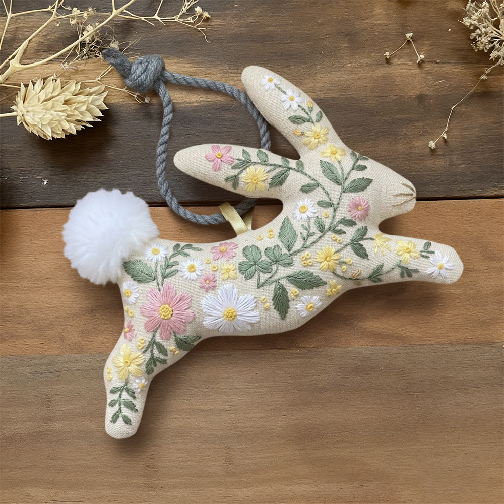 Rubbyoo Rabbit Embroidery Kit - Colorful Floral Cluster | Beginner-Friendly Craft | Exquisite Hanging Pendant - 6 inches hoop kit - image 1