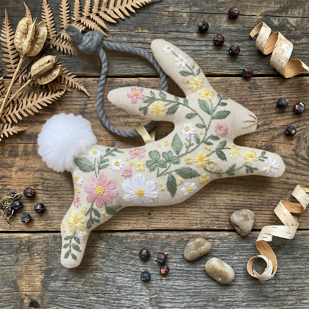 Rubbyoo Rabbit Embroidery Kit - Colorful Floral Cluster | Beginner-Friendly Craft | Exquisite Hanging Pendant - image 5
