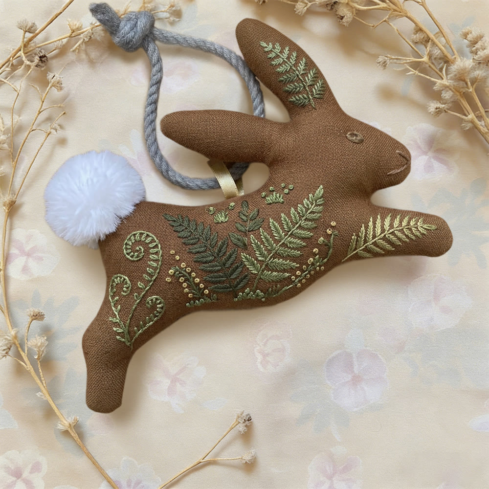 Rubbyoo Rabbit Embroidery Kit - Green Fern Leaves | Entry-level Diy | Elegant Hanging Decoration - image 2
