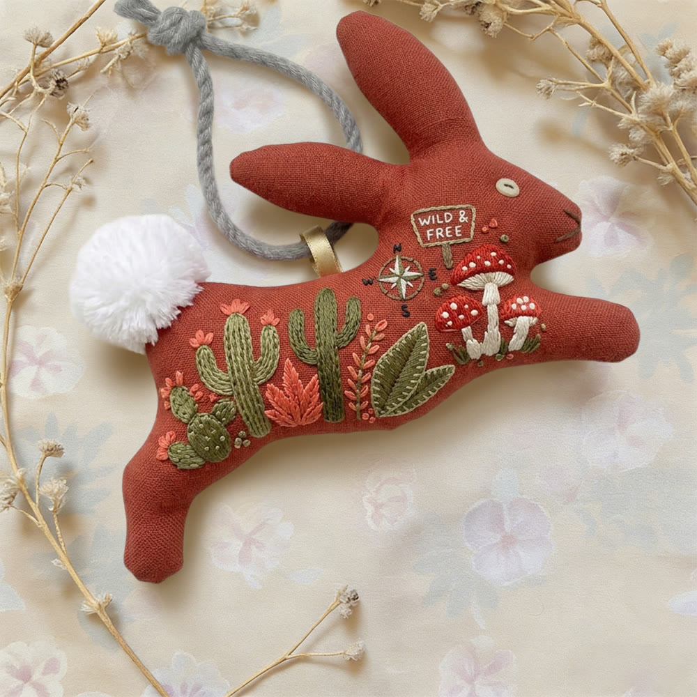 Rubbyoo Rabbit Embroidery Kit - Cactus And Mushroom | Easy Craft Project | Cool Hanging Charm - image 2
