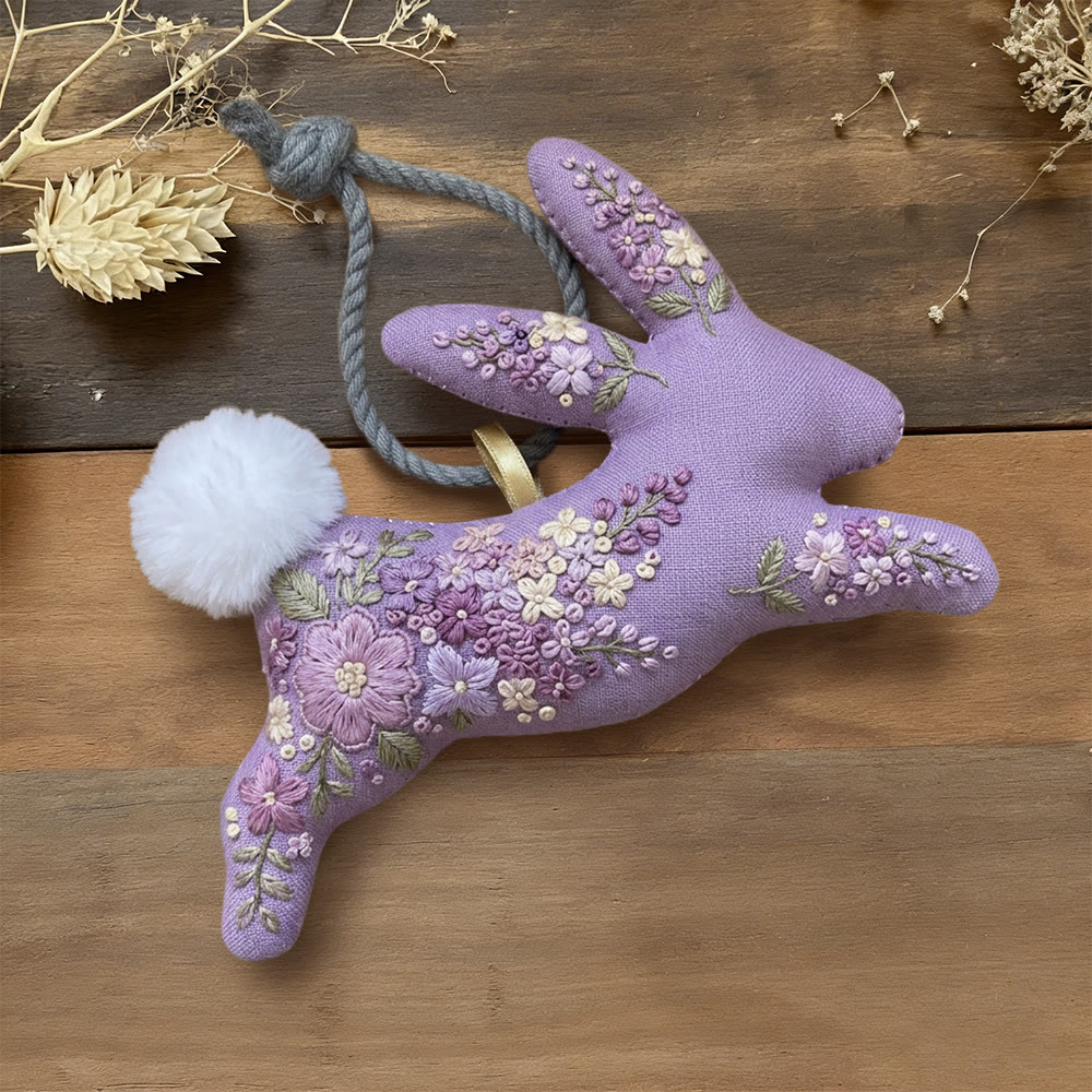 Rubbyoo Rabbit Embroidery Kit - Lavender And Peony | Relaxing Handcraft | Perfect Gifting Ornament - 6 inches hoop kit - image 1