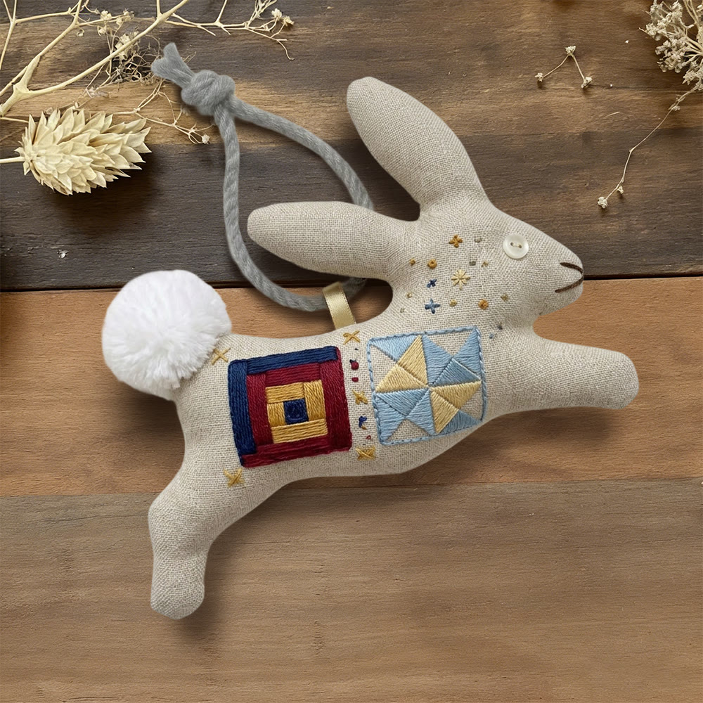 Rubbyoo Rabbit Embroidery Kit - Block Design | Lovely Bunny Art | Creative Hanging Decor - 6 inches hoop kit - image 1