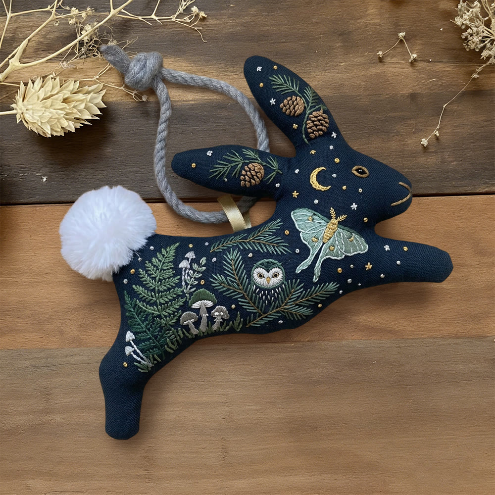 Rubbyoo Rabbit Embroidery Kit - Eagle And Moth | Easter Sewing Craft | Stuffed Bunny Decor - 6 inches hoop kit - image 1