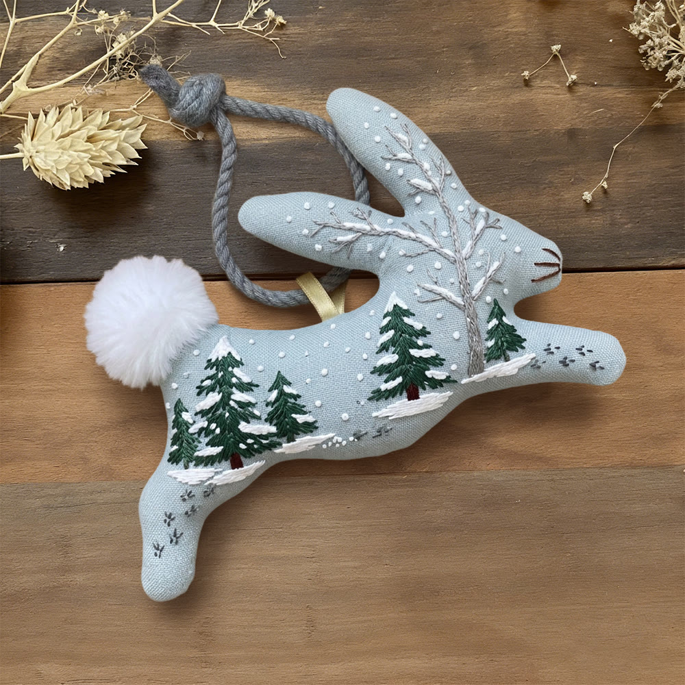 Rubbyoo Rabbit Embroidery Kit - Snowy Forest | Handmade Bunny Decoration | Diy Stuffed Animal - 6 inches hoop kit - image 1
