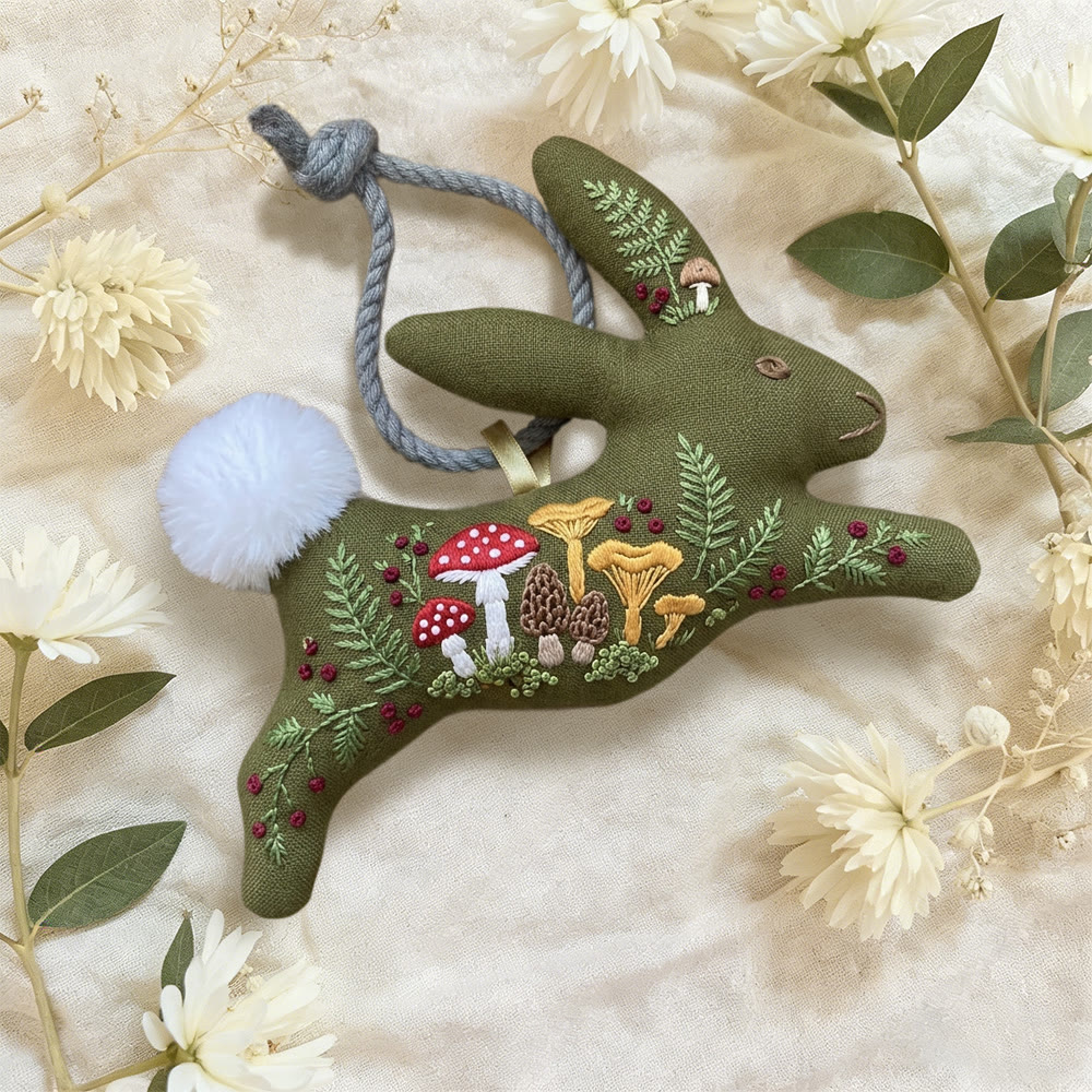 Rubbyoo Rabbit Embroidery Kit - Mushroom | Botanical Handmade Craft | Diy Rabbit Ornaments - image 2