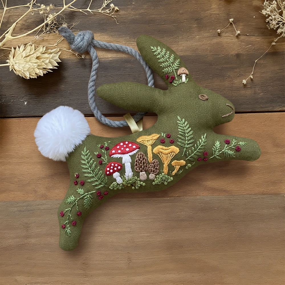 Rubbyoo Rabbit Embroidery Kit - Mushroom | Botanical Handmade Craft | Diy Rabbit Ornaments - 6 inches hoop kit - image 1