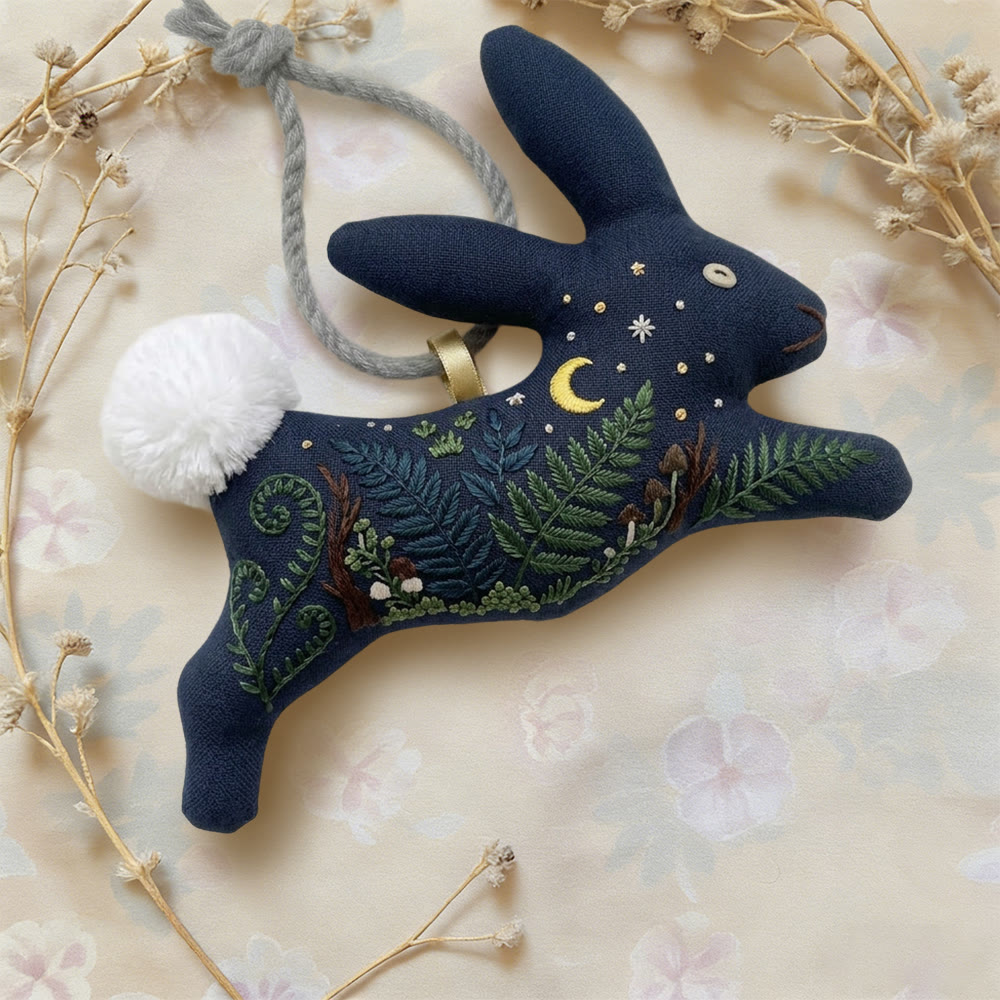 Rubbyoo Rabbit Embroidery Kit - Fern And Berry Bush | Serene Craft | Elegant Home Embellish - image 2