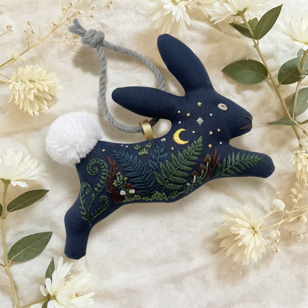 Rubbyoo Rabbit Embroidery Kit - Fern And Berry Bush | Serene Craft | Elegant Home Embellish - image 3