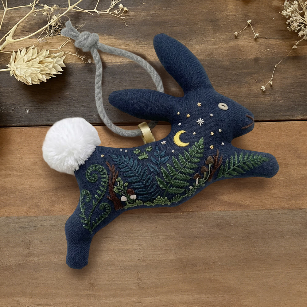 Rubbyoo Rabbit Embroidery Kit - Fern And Berry Bush | Serene Craft | Elegant Home Embellish - 6 inches hoop kit - image 1