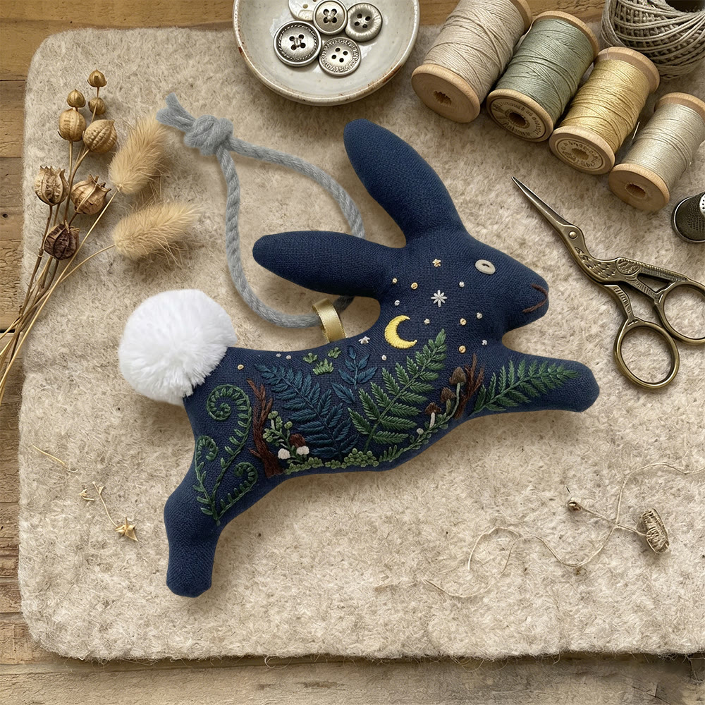 Rubbyoo Rabbit Embroidery Kit - Fern And Berry Bush | Serene Craft | Elegant Home Embellish - image 4