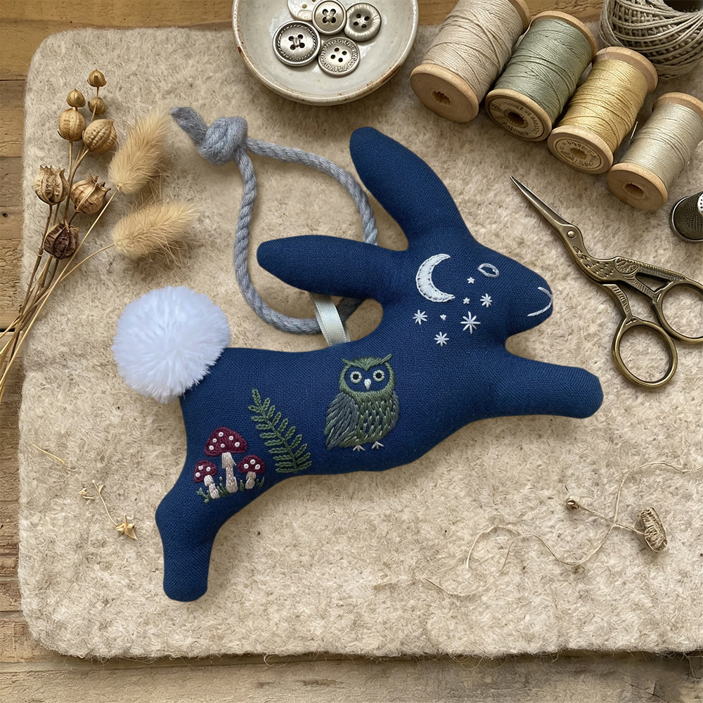 Rubbyoo Rabbit Embroidery Kit - Night Owl And Crescent Moon | Breezy Diy | Sweet Handmade Treasure - image 3