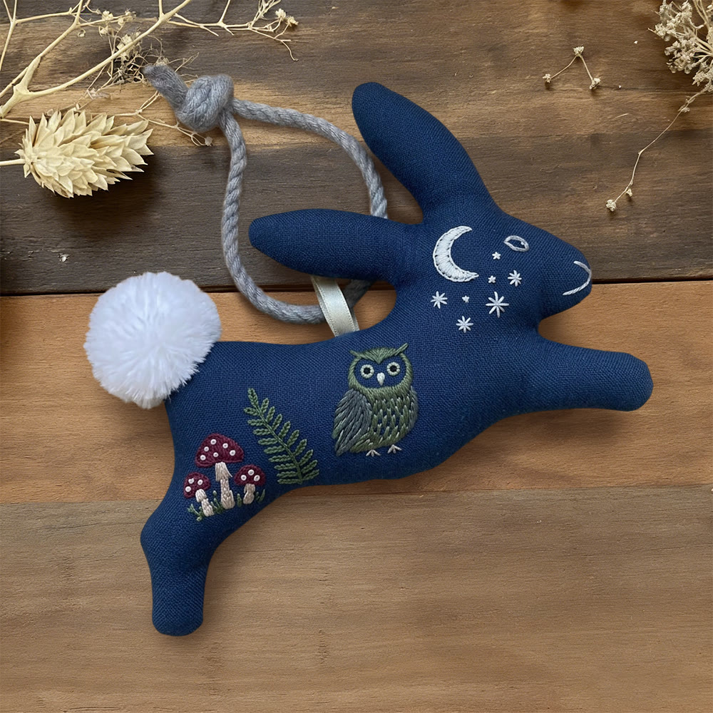 Rubbyoo Rabbit Embroidery Kit - Night Owl And Crescent Moon | Breezy Diy | Sweet Handmade Treasure - 6 inches hoop kit - image 1