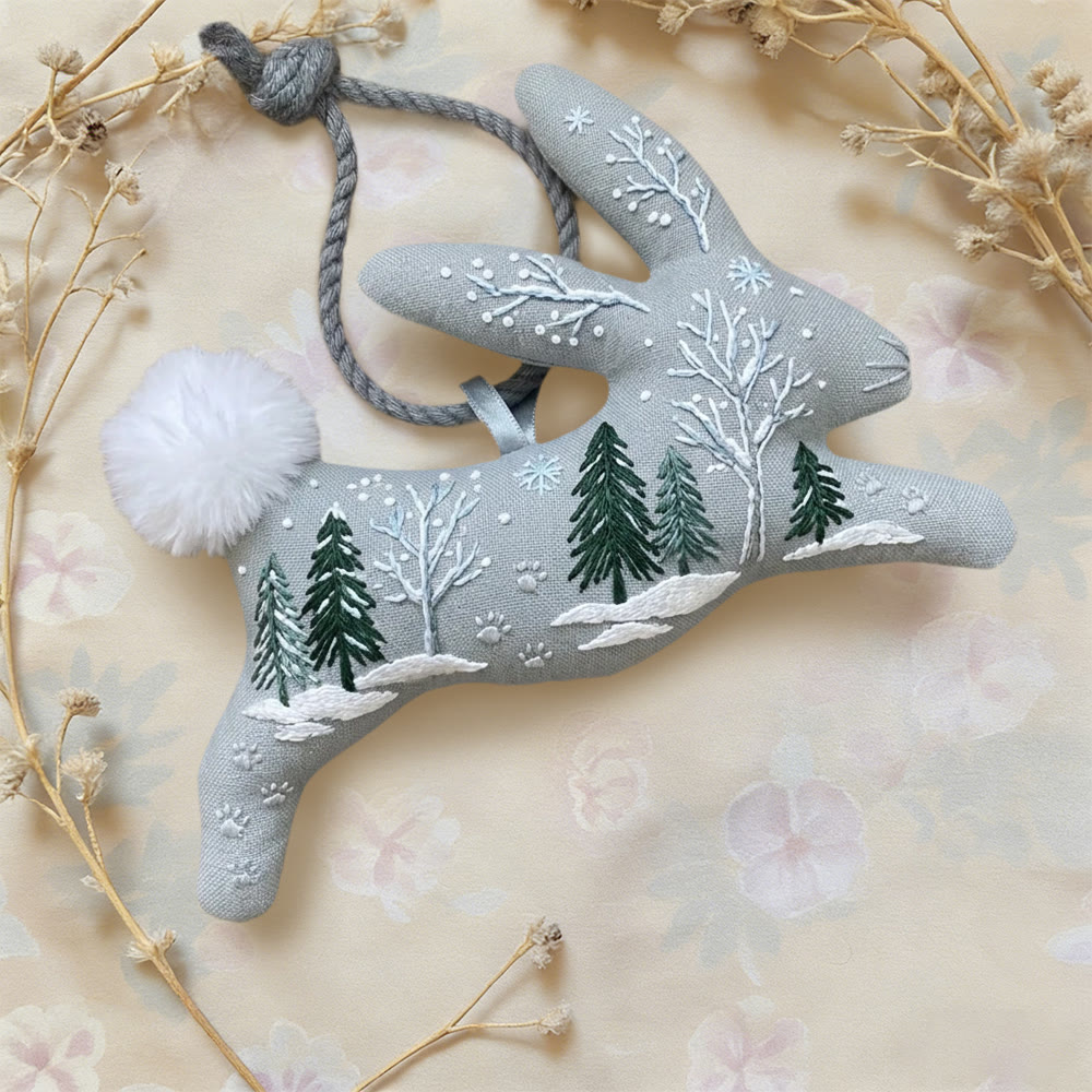 Rubbyoo Rabbit Embroidery Kit - Snowy Tree Scene | Beginner-friendly Craft | Cute Hanging Charm - image 2