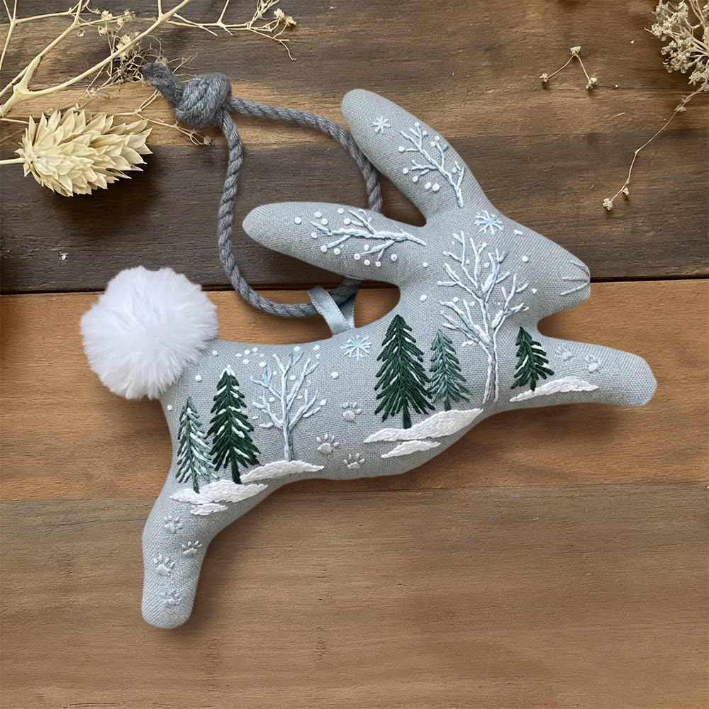 Rubbyoo Rabbit Embroidery Kit - Snowy Tree Scene | Beginner-friendly Craft | Cute Hanging Charm - 6 inches hoop kit - image 1
